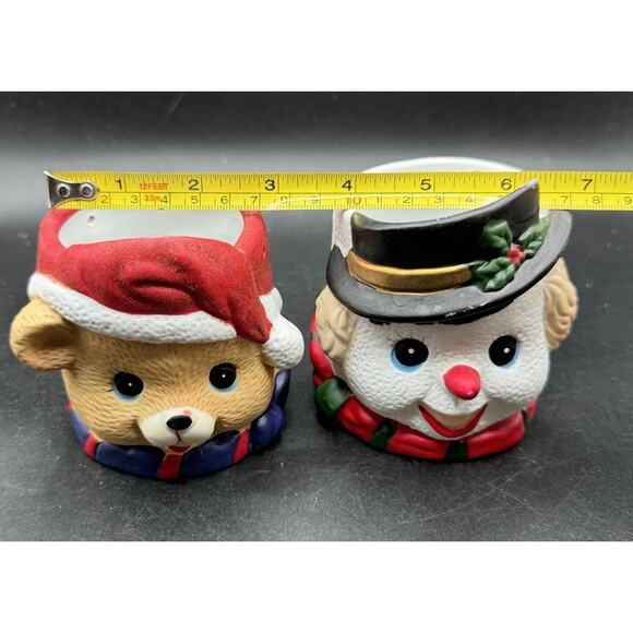 2 Vtg Christmas Snowman & Teddy Bear Bisque Porcelain Candy Bowls Or Planter S1L - Picture 6 of 11